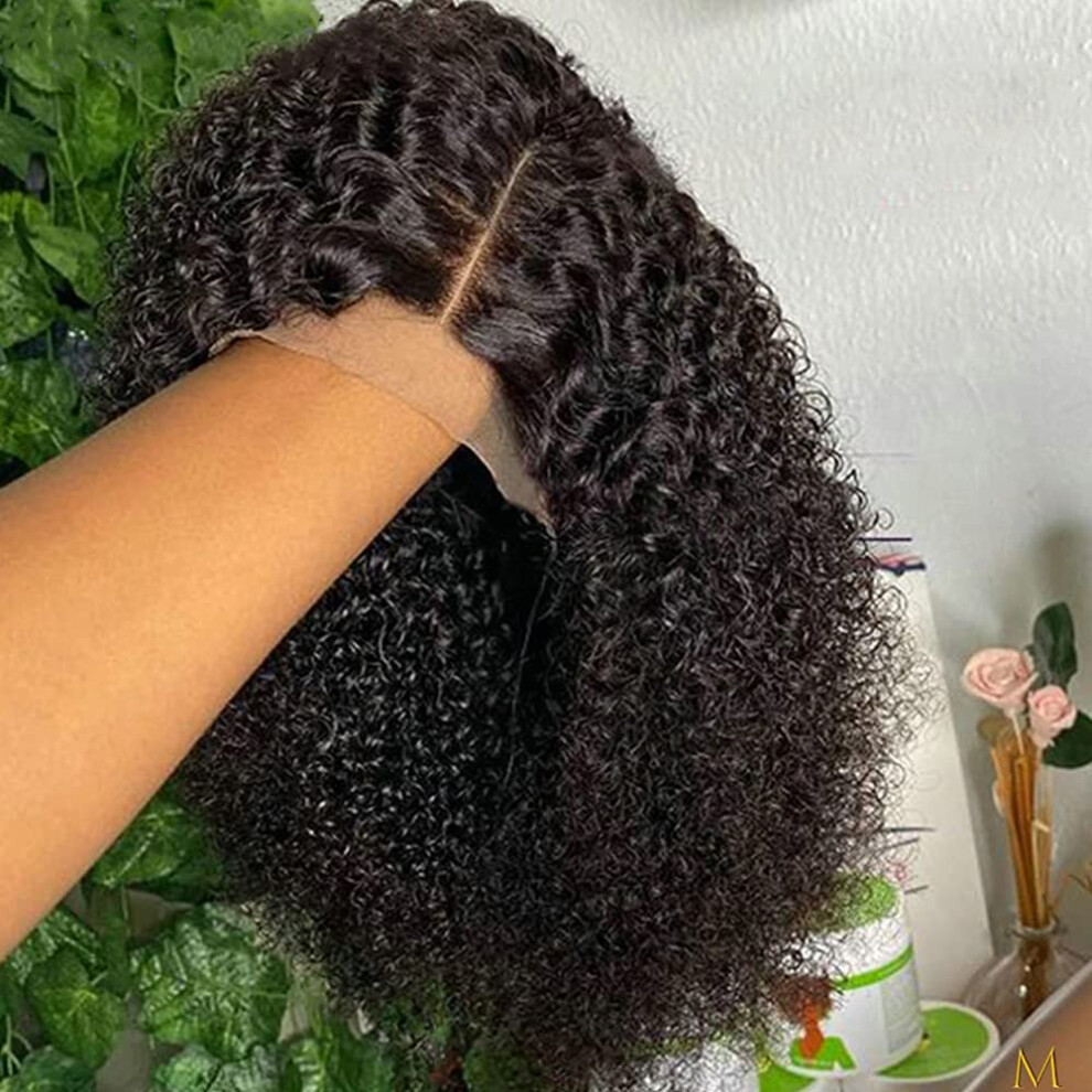 Unisex Black 13X4 Kinky Curly Lace Front Wig 22 Inch Mongolian Afro Curly Human Hair For Women Pre Plucked