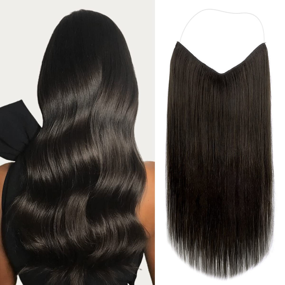 Unisex Brown 14 Inch Dark Remy Human Hair Extensions With Invisible Wire And Fish Line System