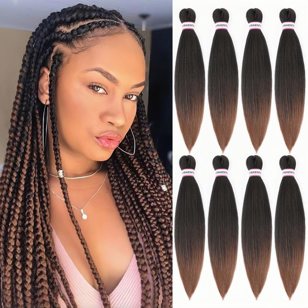 Unisex 18 Inch Pre Stretched Braiding Hair 8 Packs Ombre Yaki Texture Crochet Braids Synthetic Extensions T1b/30