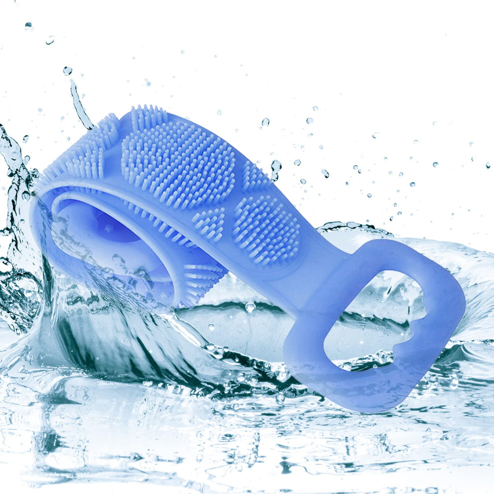 Silicone Back Scrubber with Long Handle, DualSided Bath Brush for Exfoliating and Massage