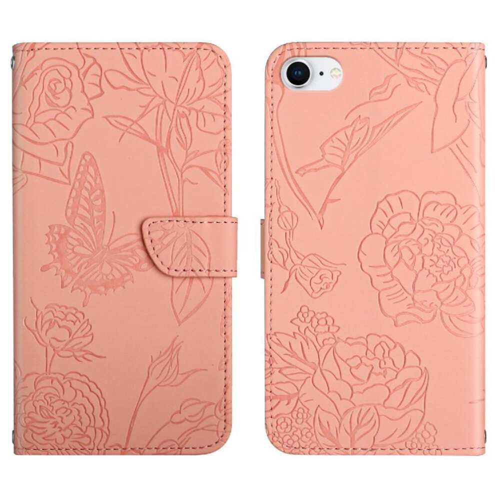 Case For Compatible With Iphone 7/8/Se With Wrist Strap Flowers And Butterflies Shockproof Leather Case Pu Leather Flip Cover Anti-Drop Protection 9482828464904