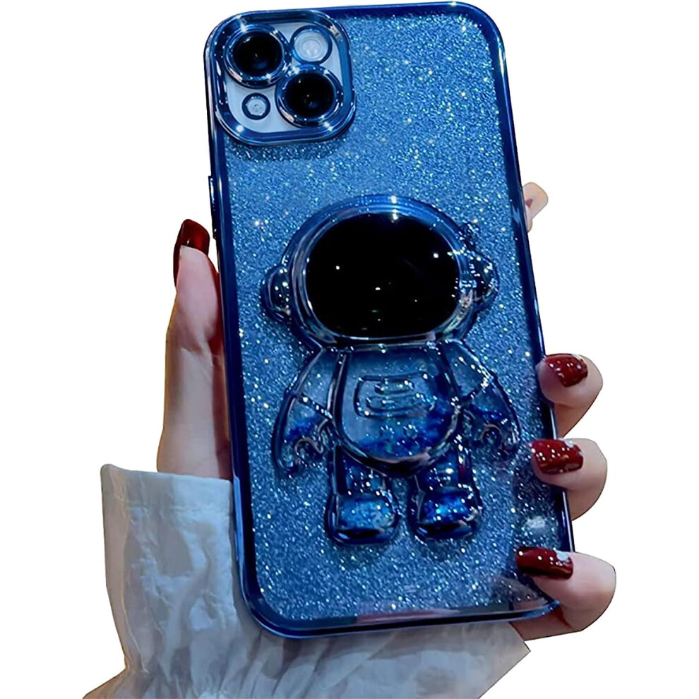 6D Bling Astronaut Iphone 14 Case, Cute Sparkle Glitter Quicksand Bumper Shockproof Case For Women/Girl - (Fixed Astronaut, No Kickstand) Blue 9180479496786