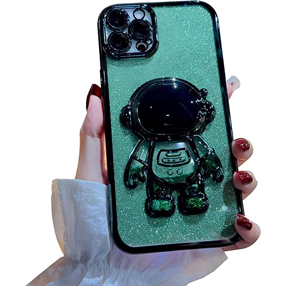 6D Bling Astronaut Case For Iphone 12 Pro Max, Cute Sparkle Glitter Quicksand Design - (Fixed Astronaut, No Kick Stand) Green 9482828465062