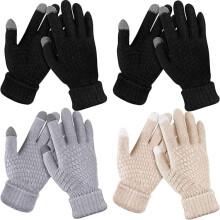 4 paar dames winterhandschoenen met touchscreenfunctie, warme gebreide handschoenen met fleecevoering en elastische manchetten, ideaal voor het