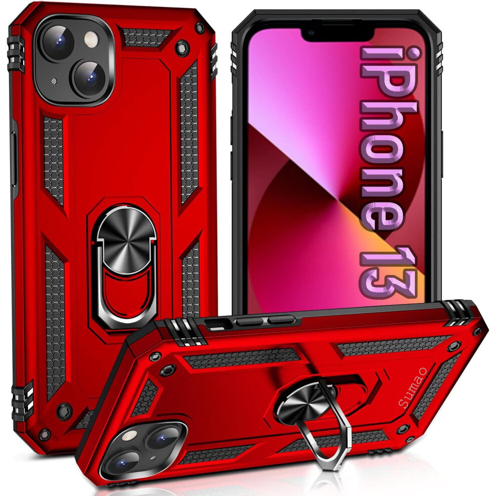 Sumao For Compatible With Iphone 13 Case With Ring,Military Grade Shockproof Liquid Silicone Slim Phone Case- Red 9482828465130