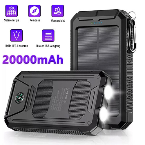 Ηλιακή μπαταρία 20000mAh, φορητός φορτιστής για κινητό τηλέφωνο συμβατός με iphone,
