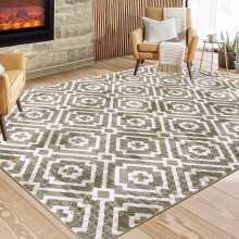 Haperlare Modern Geometrisch Vloerkleed 5x7 Wasbaar Vloerkleed met Antislip voor Woonkamer en Slaapkamer Vlekbestendig Vloerkleed, Lichtbruin