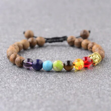 RSAMD Zeven Planeten Kralenarmband voor Heren en Dames, Natuursteen, Universum, Yoga, Chakra, Armband - 7Chakra+Hout