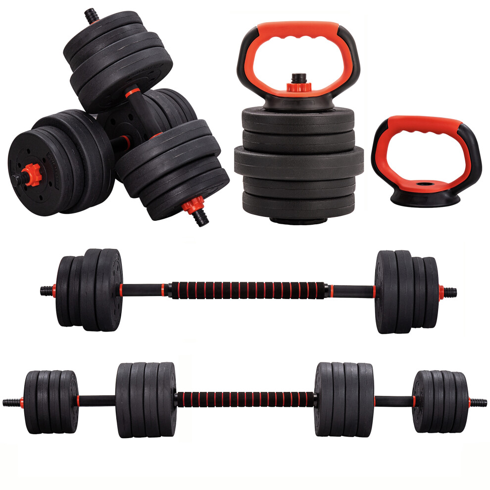 Gym Master (30Kg Set) 6 In 1 20Kg / 25Kg / 30Kg Adjustable Dumbbell Barbell Weight Lifting Bar And Kettlebell Set