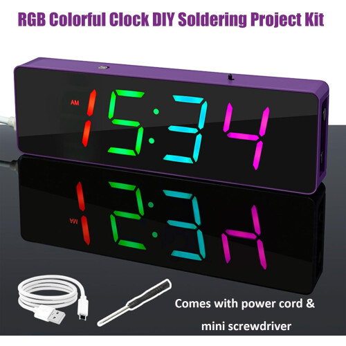 DIY RGB Digital Clock Soldering Kit, 4Digit Colorful Alarm Clock for Electronics Learning Beginners 2