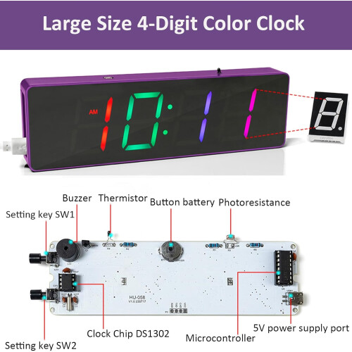 DIY RGB Digital Clock Soldering Kit, 4Digit Colorful Alarm Clock for Electronics Learning Beginners 1