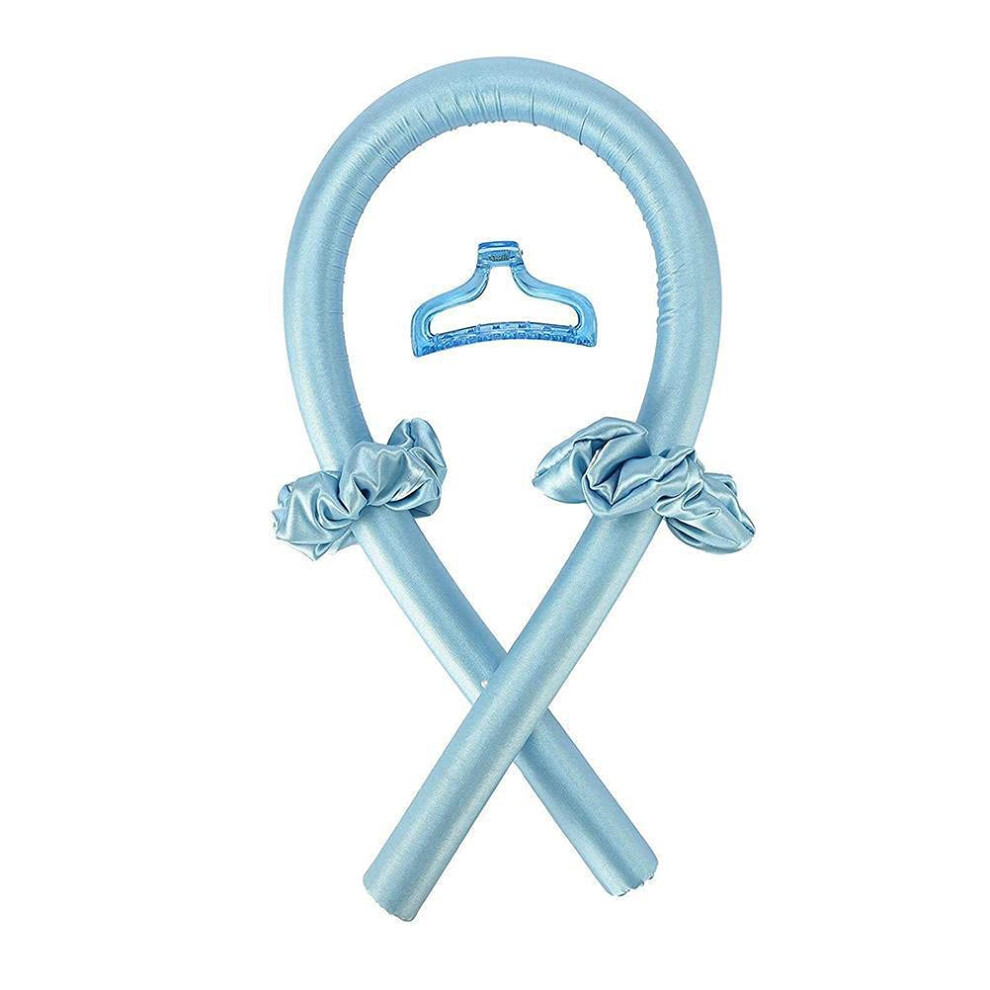 Blue Heatless Hair Curlers For Long Hair, Overnight Noheat Curling Ribbon Set With Secure Hair Clip
