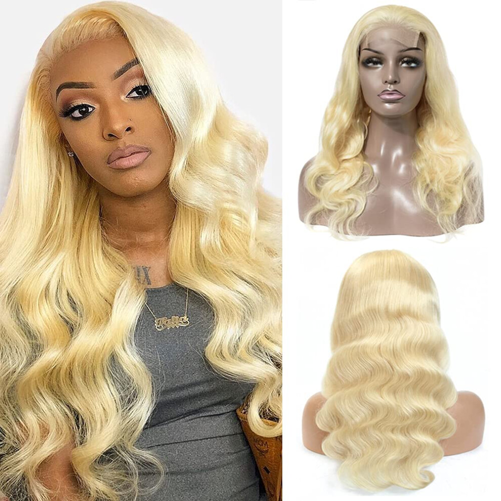 26 Inch 613 Blonde Lace Closure Wig Brazilian Virgin Hair Body Wave Pre Plucked 150% Density