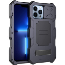 Ag luí le Cás Miotail iPhone13Pro Max Clúdach Cosanta Scáileáin Alúmanaim Tromshaothair Allamuigh Cosanta Ceamara Míleata Garbh