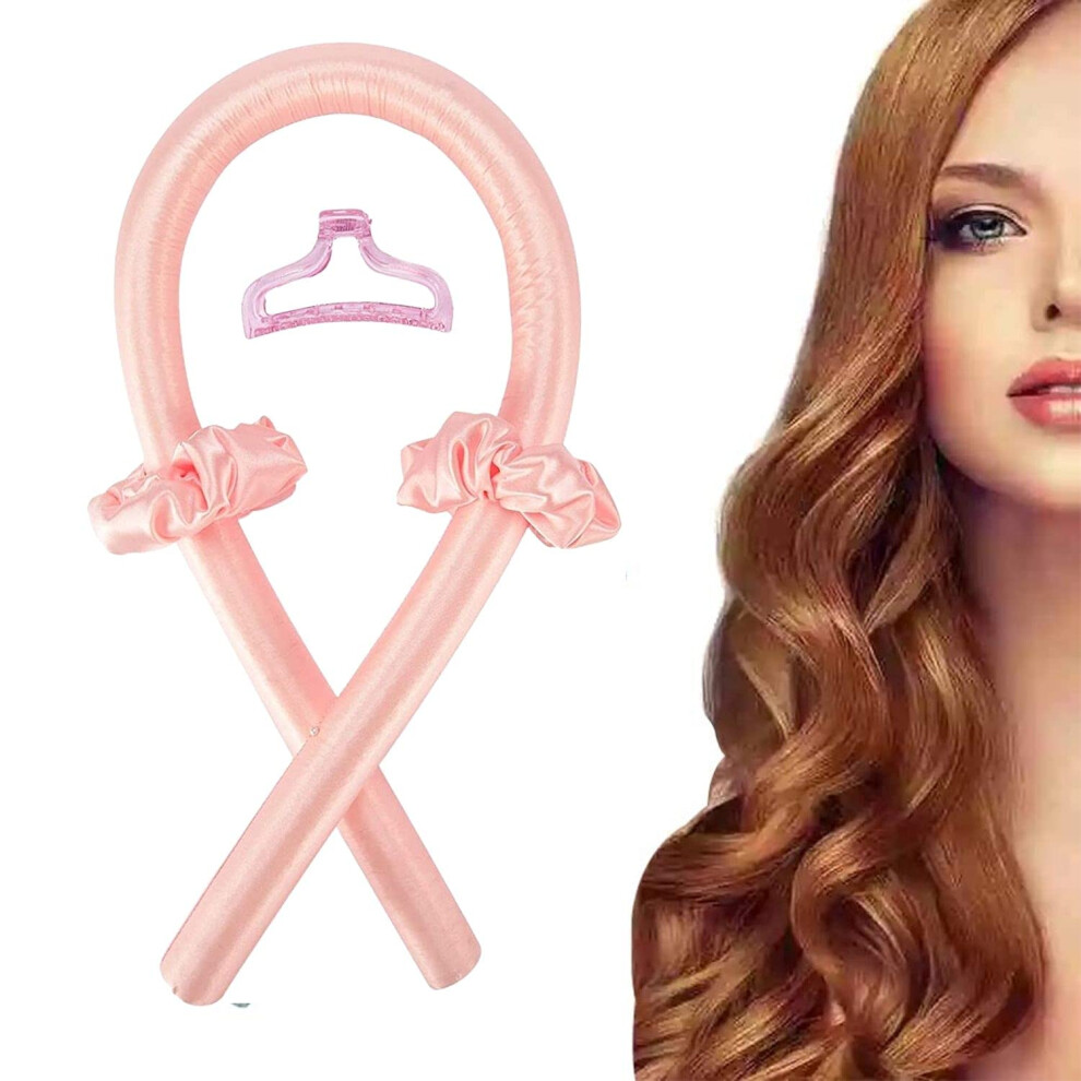 Heatless Curling Rod Headband for Overnight NoHeat Waves, Soft Pearl Cotton Ribbon Hair Rollers, Pink