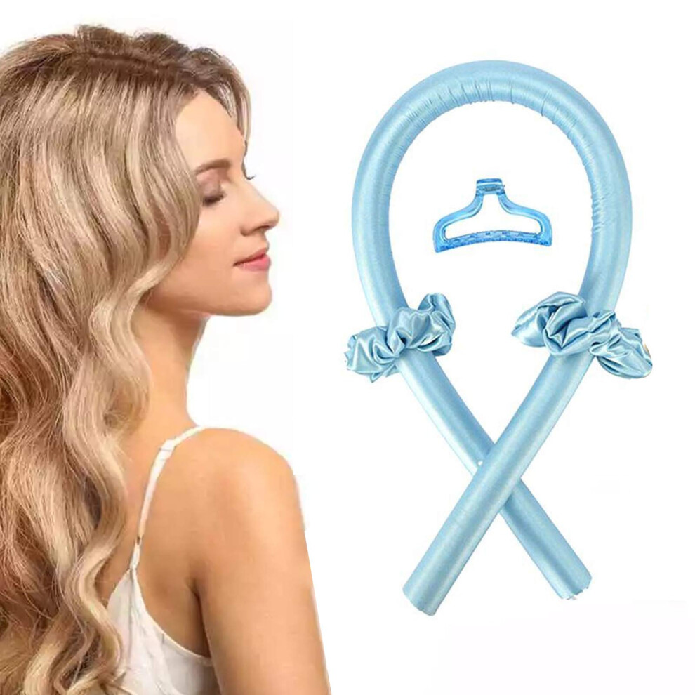 Blue Heatless Hair Curler For Long Hair Silk Ribbon Curling Rod Headband Overnight No Heat Curls