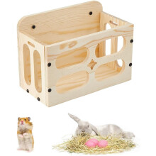 1 set di mangiatoia in legno per fieno per conigli, porcellini d'India e cincillà - Compatibile con gabbie per piccoli animali, dispenser di cibo
