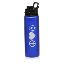 Bouteille de sport en aluminium de 740 ml (25 oz) - Paix, amour et football (bleue)