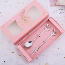 Pretty Comy 2pcs Creative Stainless Steel Spoon Set Heart Shape Spoon Fork Coffee Spoon Christmas Gifts Kitchen Accessories Tableware Silver