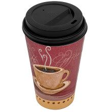Vasos desechables VeZee de 473 ml (16 oz), paquete de 50 unidades, papel de polietileno duradero con tapas negras con pestaña abatible para café,