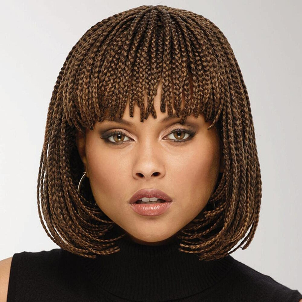 12 Inch Natural Brown Short Bob Box Braided Wig, Heat Resistant Synthetic Braid Hair