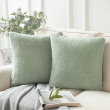 Phantoscope Deluxe Soft Faux Rabbit Fur Series Decorative Throw Pillow, 18" x 18", Green, 2 Pack