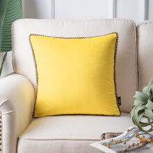 Phantoscope Particles Trimmed Soft Velvet Throw Pillow, 18" x 18", Yellow with Bronze Particles, 1 Pack