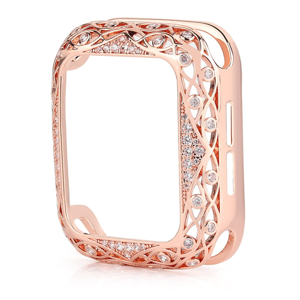 Diamond Bling Rose Metal Case For Apple Watch 38Mm Carved Copper Cover For Series Se 7 6 5 4 3 2 Gold 9365369298040