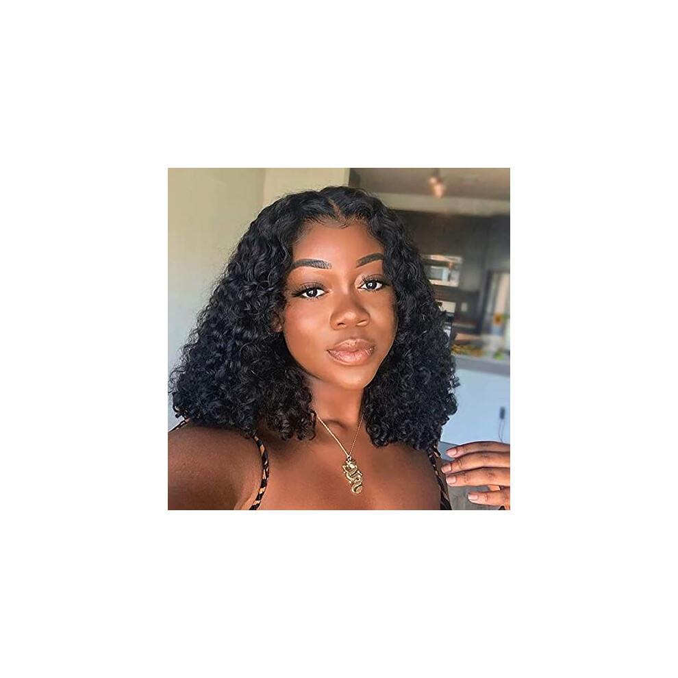 Unisex Short Bob Wig 4X4 Curly Lace Closure Brazilian Virgin Human Hair 150% Density Pre Plucked