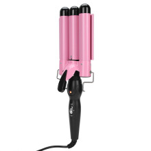 Triple Barrel Curling Iron Ceramic Hair Waver Wand Pink 28mm Fast Heat Up Adjustable Temperature