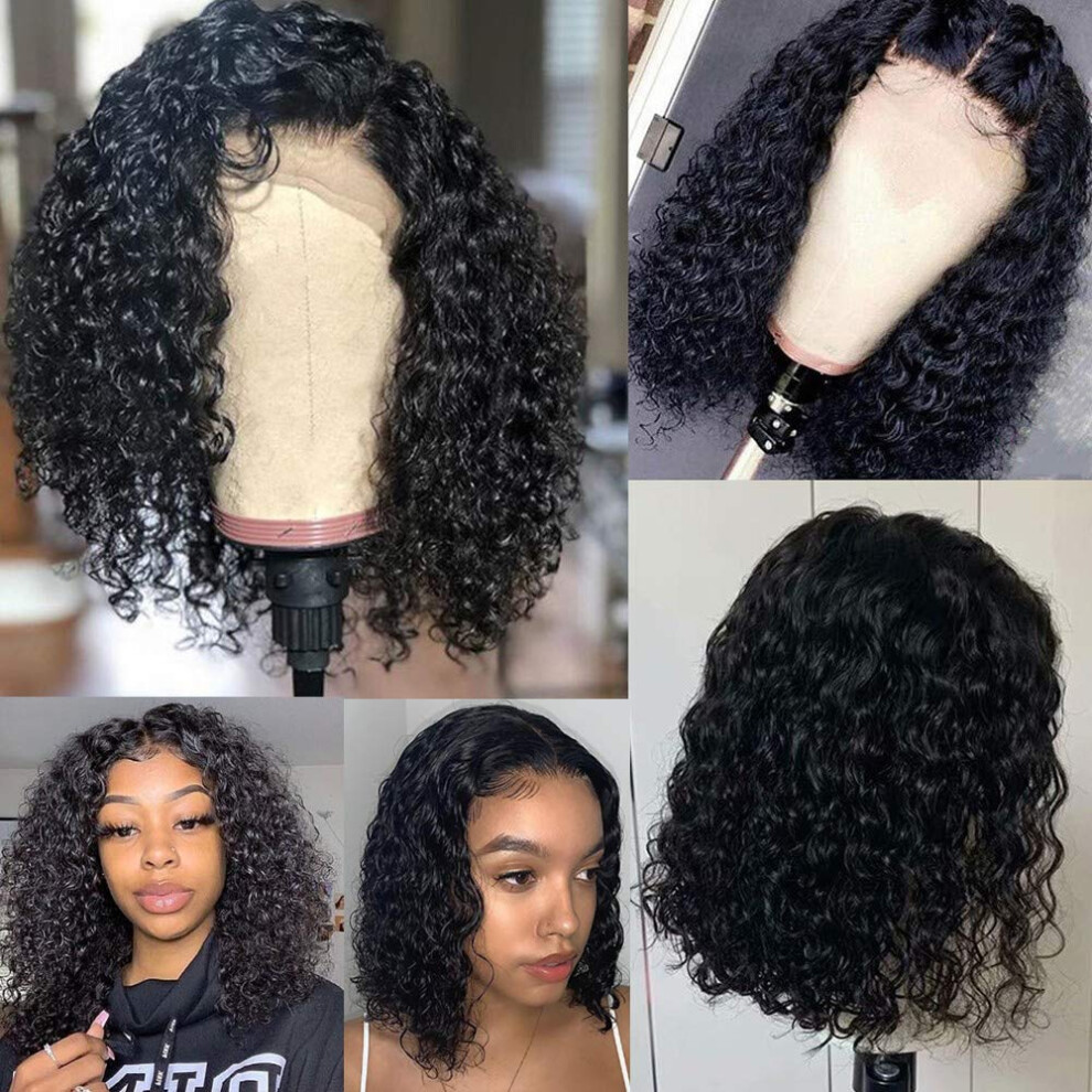 Unisex 16 Inch Kinky Curly Human Hair Lace Front Wig Preplucked With Baby Hair Natural Hairline