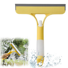 Window Cleaning Squeegee with Builtin Spray and Scrubber for Glass, Mirrors and Car (Yellow)