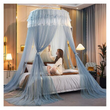 Mosquito Net Bed Canopy Luxury Lace Princess Dome with Mesh Curtains 360 Protection Blue Grey 1.2x2m