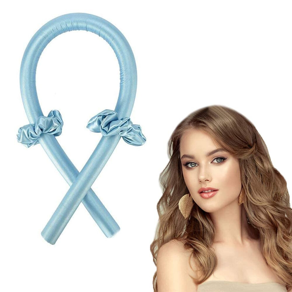 Blue Heatless Hair Curlers Foam Rod Headband For Overnight Waves Gentle Styling 2 Pcs