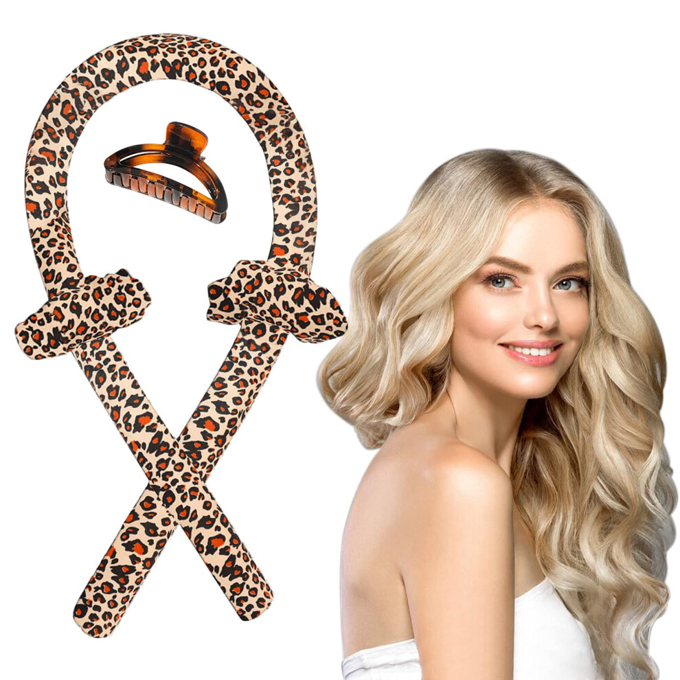 Heatless Hair Curlers Headband for Long Hair Overnight No Heat Silk Ribbon Sleep Styler Leopard