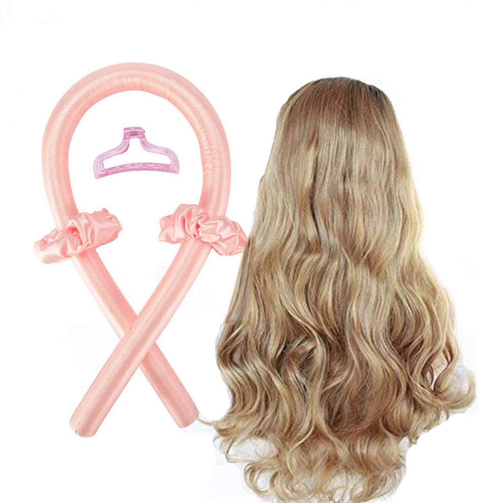 Heatless Curling Rod Headband for Long Hair, Overnight No Heat Curlers with Clip and Hair Ties, Pink