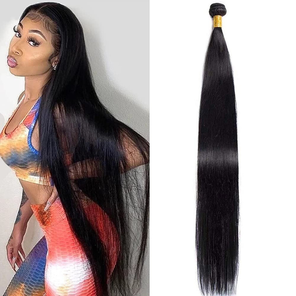 30 Inch Straight Brazilian Virgin Human Hair Extensions Bundle 1B Natural Color Double Weft