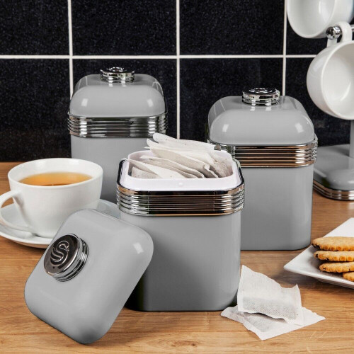 Swan Swan Retro Revive Grey Jug 2 Slice Kettle Toaster Canisters Set 2