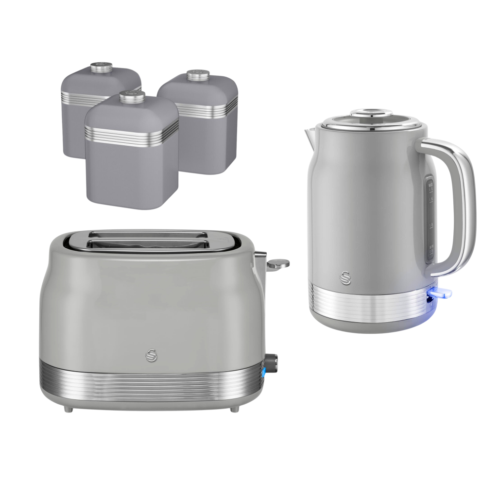 Swan Retro Revive Jug 2 Slice Kettle Toaster Canisters Set Grey