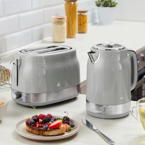 Swan Swan Retro Revive Grey Jug 2 Slice Kettle Toaster Canisters Set 1