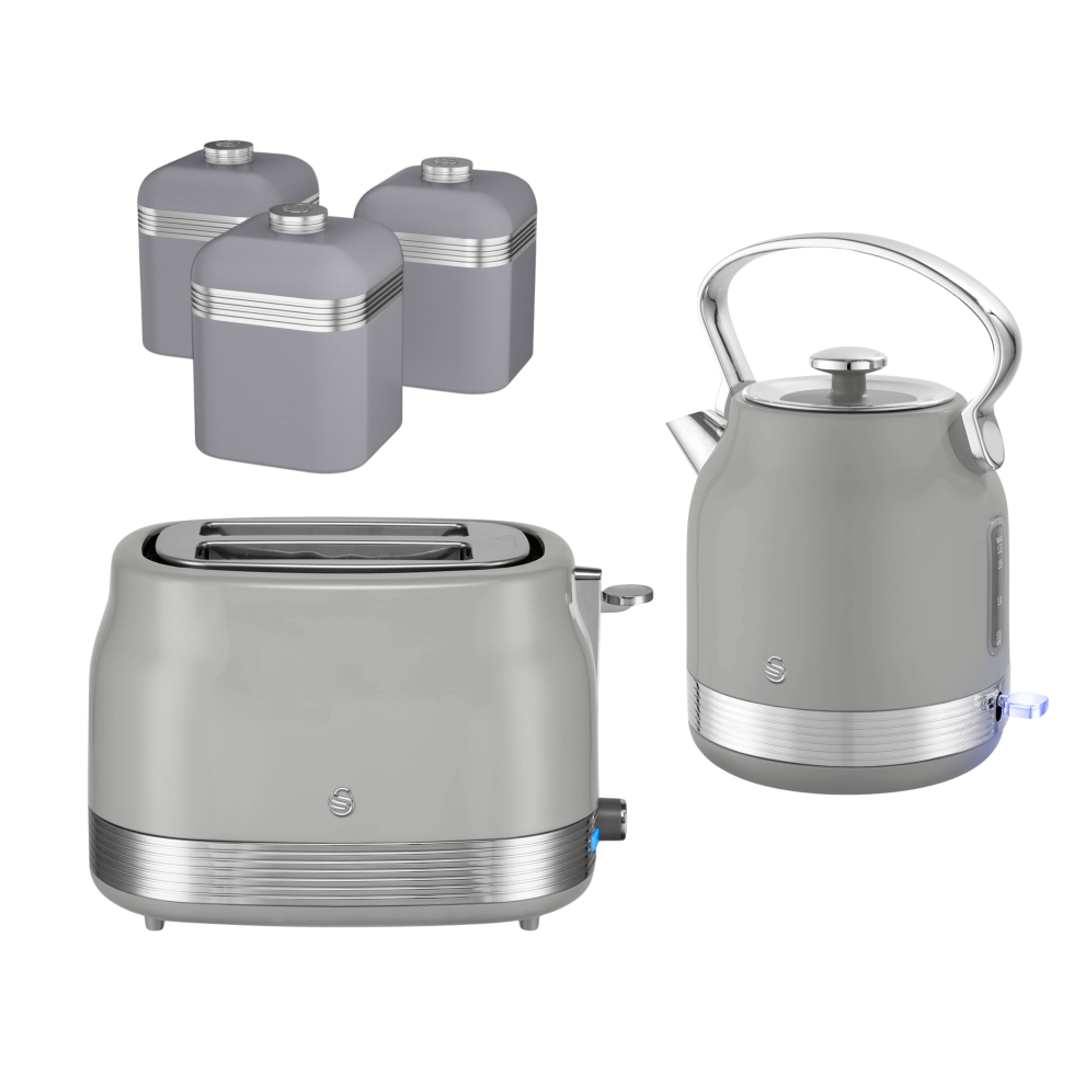 Swan Retro Revive Stovetop Kettle 2 Slice Toaster & Canisters Grey