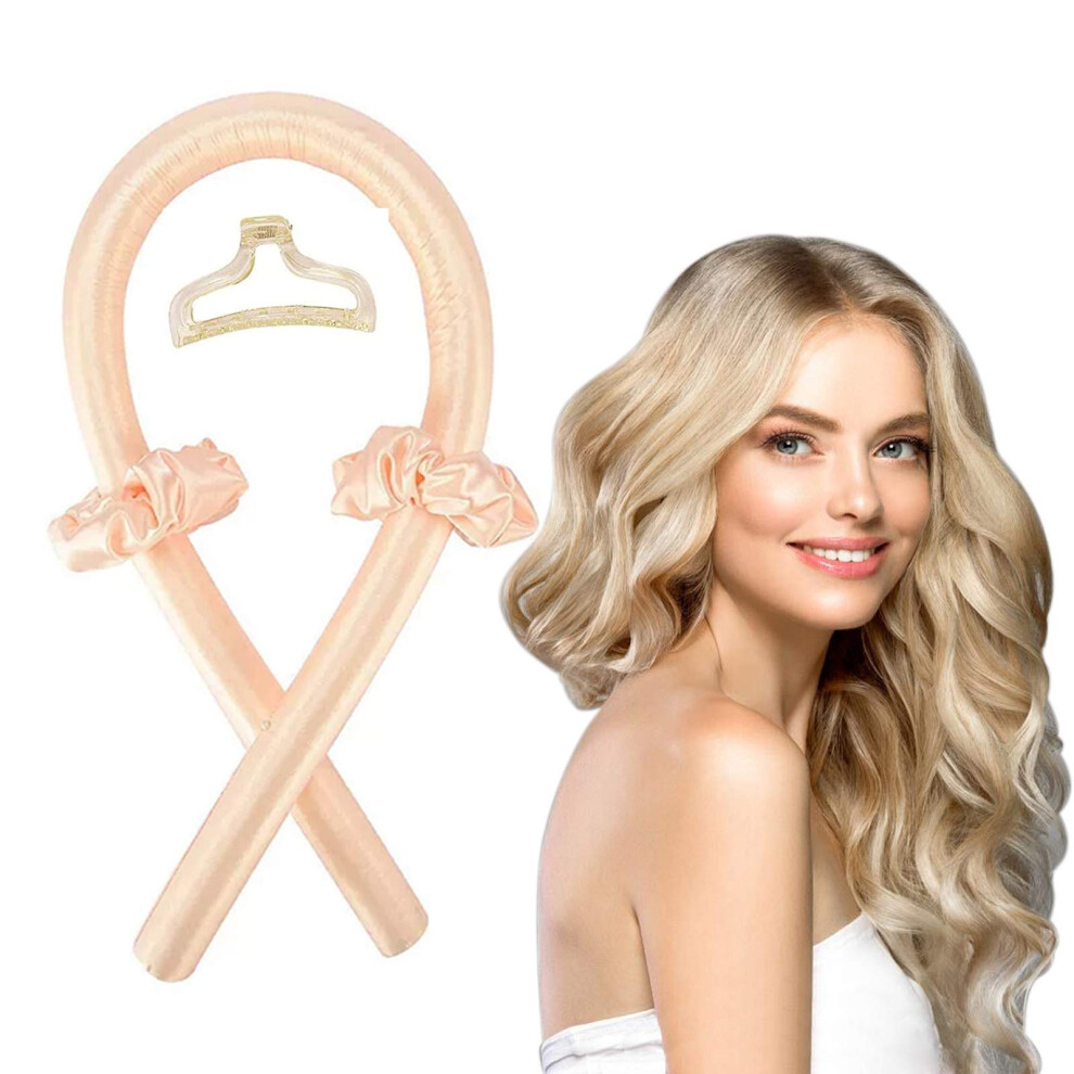 Heatless Hair Curlers for Long Hair, Silk No Heat Curling Headband Overnight Waves Foam Rollers Champagne