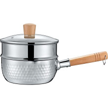 Japanese Yukihira Saucepan 20cm 304 Stainless Steel with Steamer and Lid Wooden CoolTouch Handle