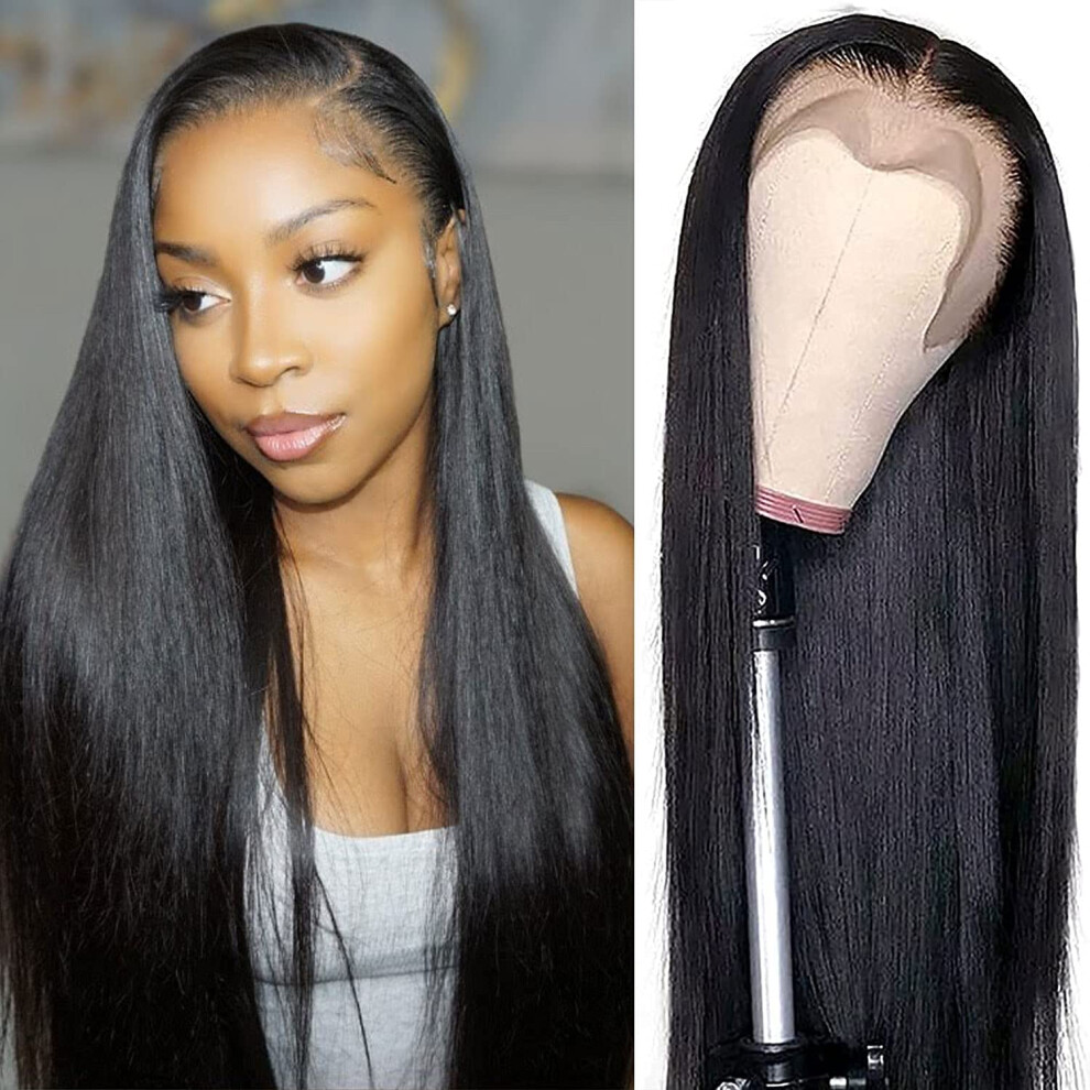 Unisex Black Human Hair Lace Front Wig 13X4 Glueless Brazilian Virgin Hair For Women Pre Plucked Baby Hair