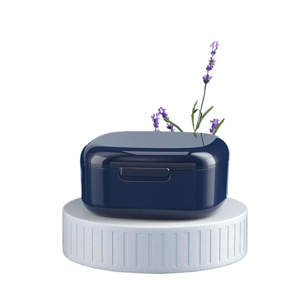 Blue Denture Storage Box Retainer Case 2 In 1 Flower Cup With Easy Drain Basket And Leakproof Lid