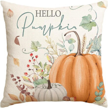 Hello Pumpkin díszpárnahuzat 18x18 hüvelykes, szezonális őszi levelekkel, gombával, hálaadásnapi betakarítással díszített párnahuzat