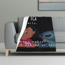 Deken met veelkleurige print, superzachte flanellen deken, lichtgewicht, pluizige pluche beddeken Ohana - Lilo en Stitch