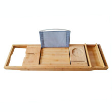 Adjustable Bamboo Bathtub Caddy Tray with Book and Wine Holder, Waterproof and Extendable Design