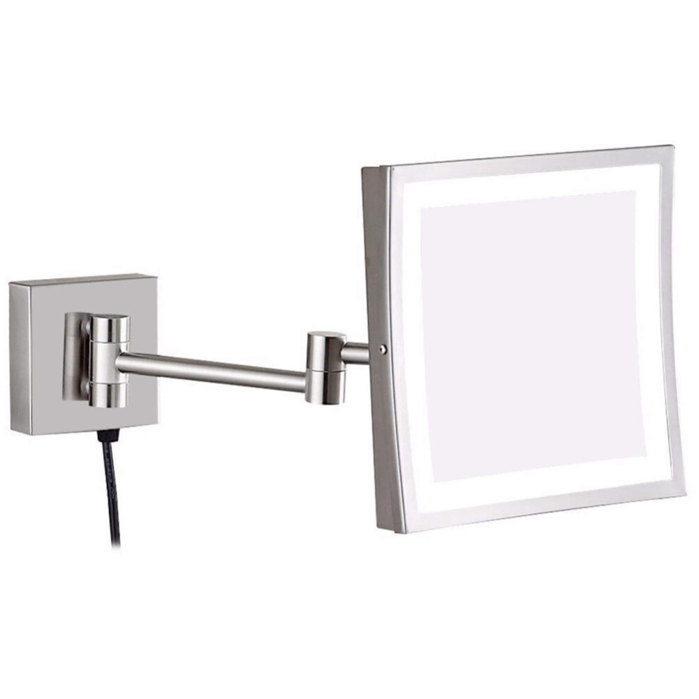 8 Inch LED Wall Mounted Makeup Mirror 3X Magnification Nickel Finish 360 Swivel Extendable Arm