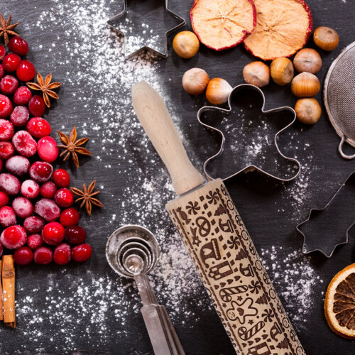Holiday Pattern Rolling Pin, Premium Wood Ensures Safe And Environmentally Friendly Baking Adventures 2